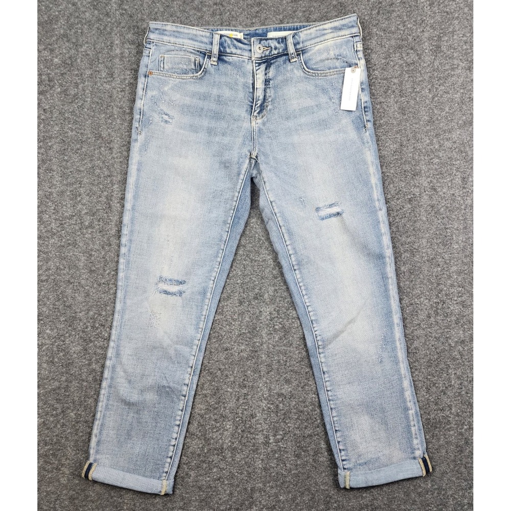 Anthropologie Slim Boyfriend Jeans Womens‎ 28 Light Blue Distressed Crop NWT